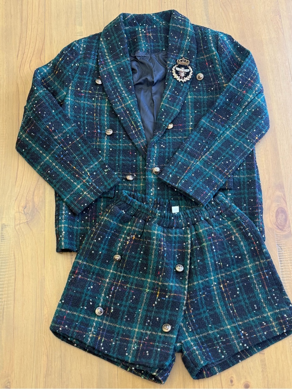 Girls' Dark Green Plaid Tweed 2 piece Blazer with Skort Set Sz 10-12 - Picture 13 of 16